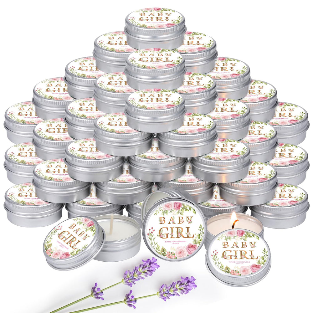MTLEE baby girl shower candle tin 50pc pack for stylish party favors
