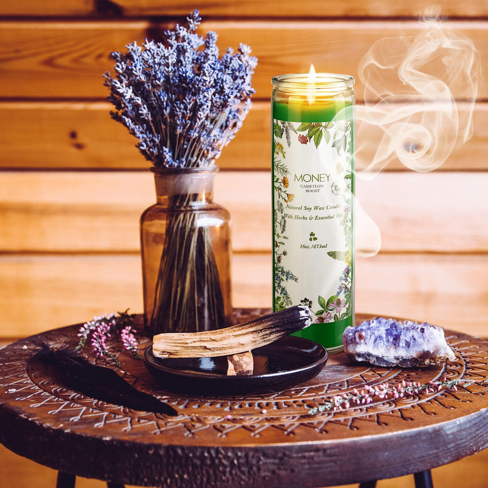 MTLEE candle with cinnamon and bayberries aroma supports peaceful ambiance during rituals