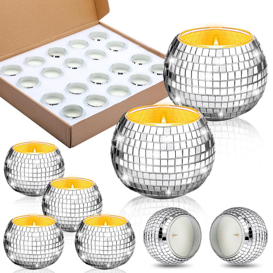 MTLEE disco ball candle packaging shown with safe compartments for shipping
