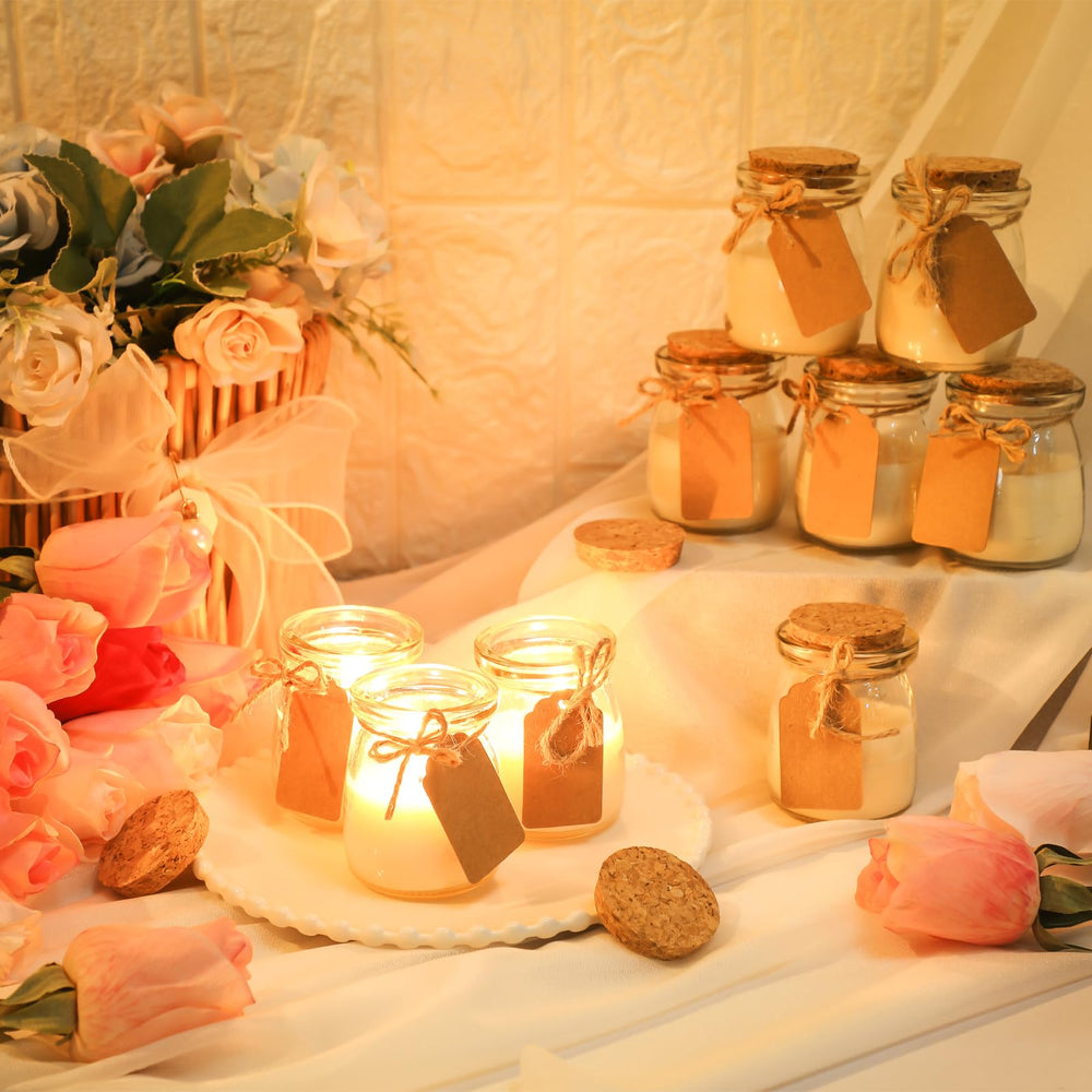 MTLEE glass jars with kraft labels and DIY tags for wedding gifts