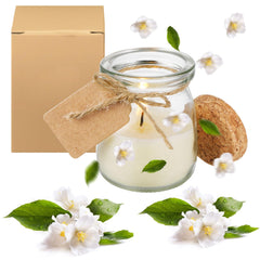 MTLEE wedding jar candle with jasmine scent in kraft label is ideal for wedding favors.