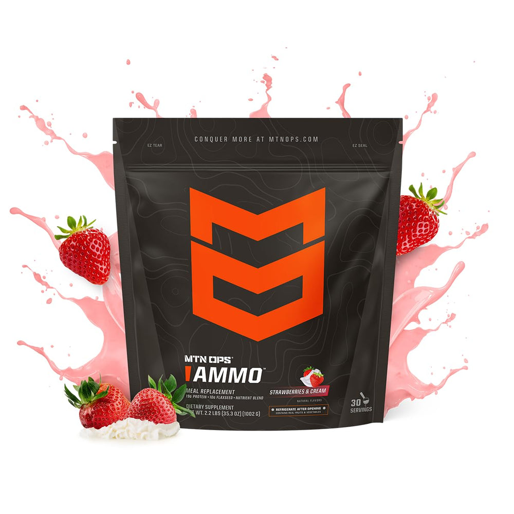 MTN OPS Ammo shake being poured into a glass for quick meals.