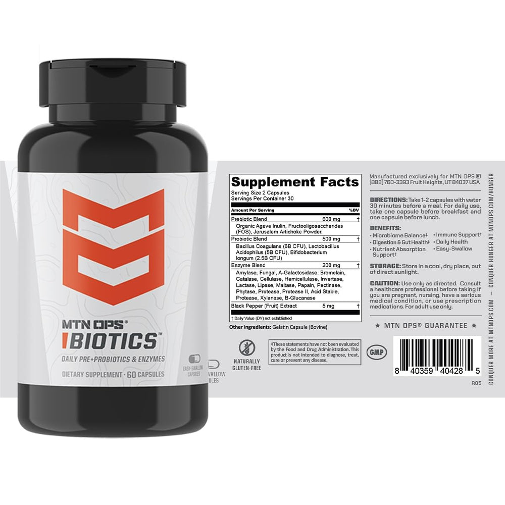 MTN OPS Biotics USA-made label signals high quality and safety.