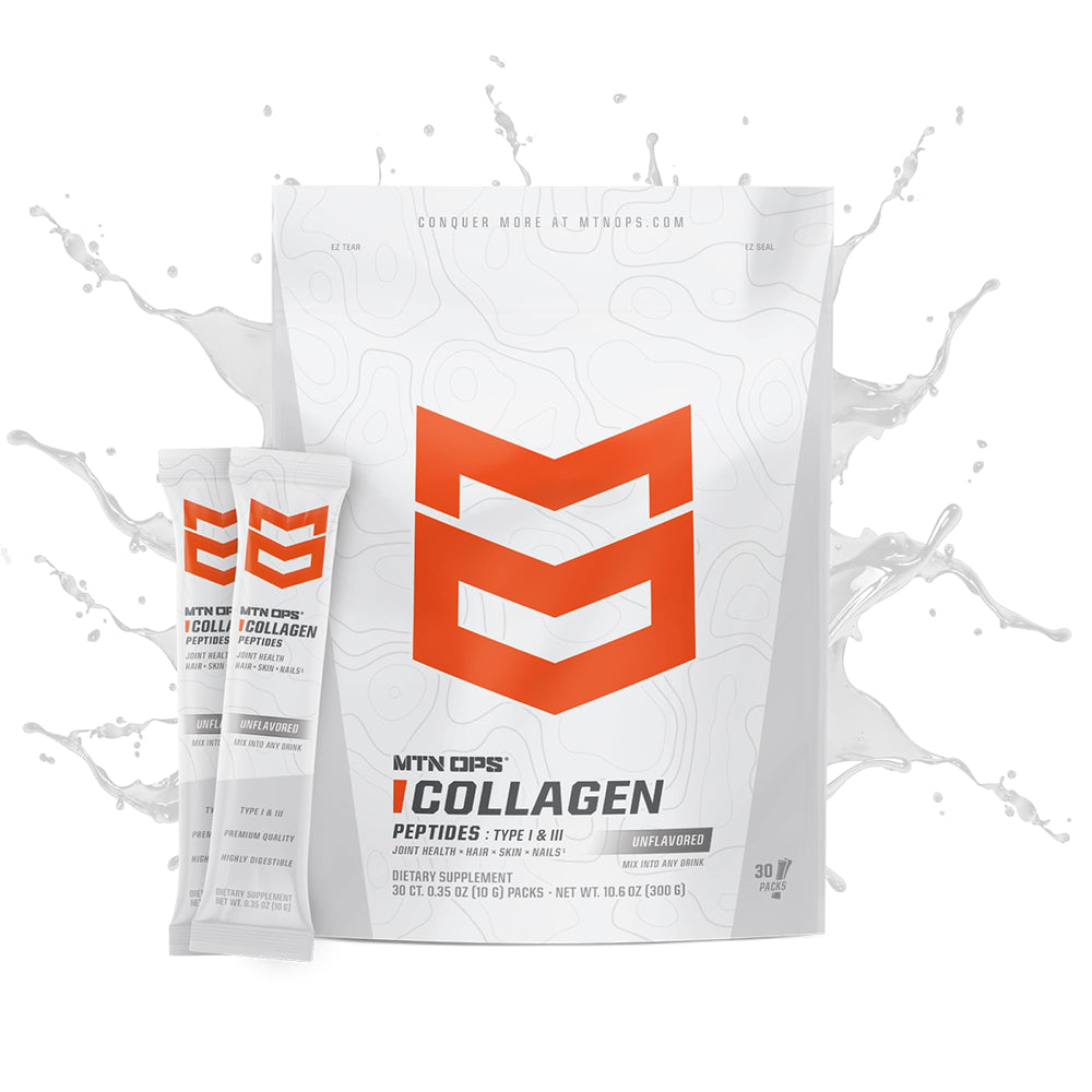 MTN OPS Collagen To-Go Stick pack open for easy single-serve protein on the go