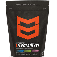 MTN OPS electrolyte variety pack shown in sachets for versatile on-the-go hydration.