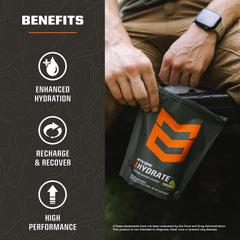 MTN OPS Hydrate gluten-free label highlights a clean, sugar-free hydration option.