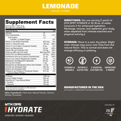 MTN OPS Hydrate lemonade powder being poured into a bottle for rapid absorption