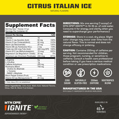MTN OPS Ignite glass with Citrus Italian Ice to illustrate refreshing flavor and focus