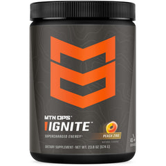 MTN OPS Ignite energy powder tub in peach zing flavor for lasting focus