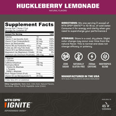 MTN OPS Ignite close-up of ingredients hints at L-arginine and L-citrulline benefits.