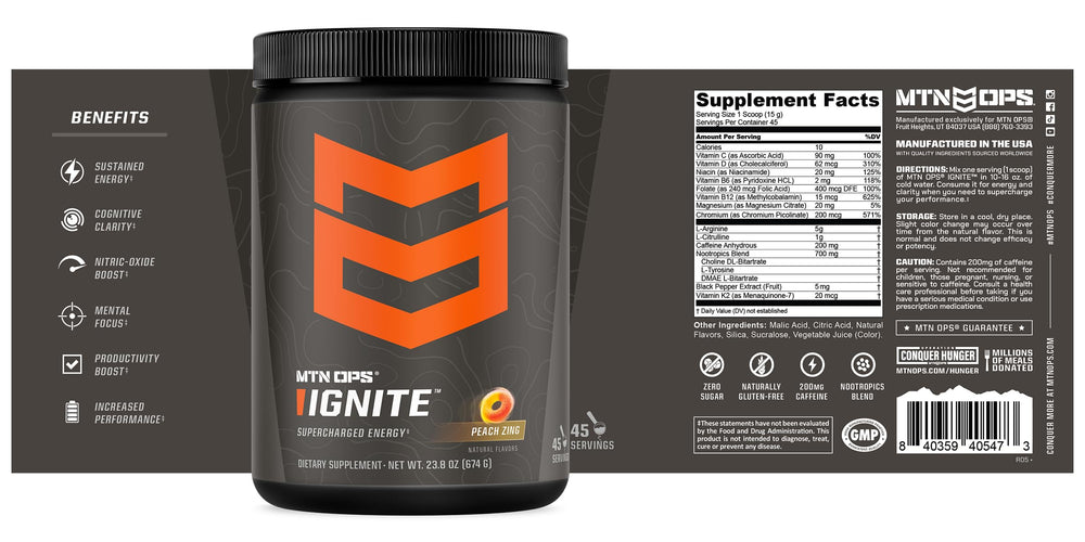 MTN OPS Ignite gluten-free packaging label appealing to dietary readers