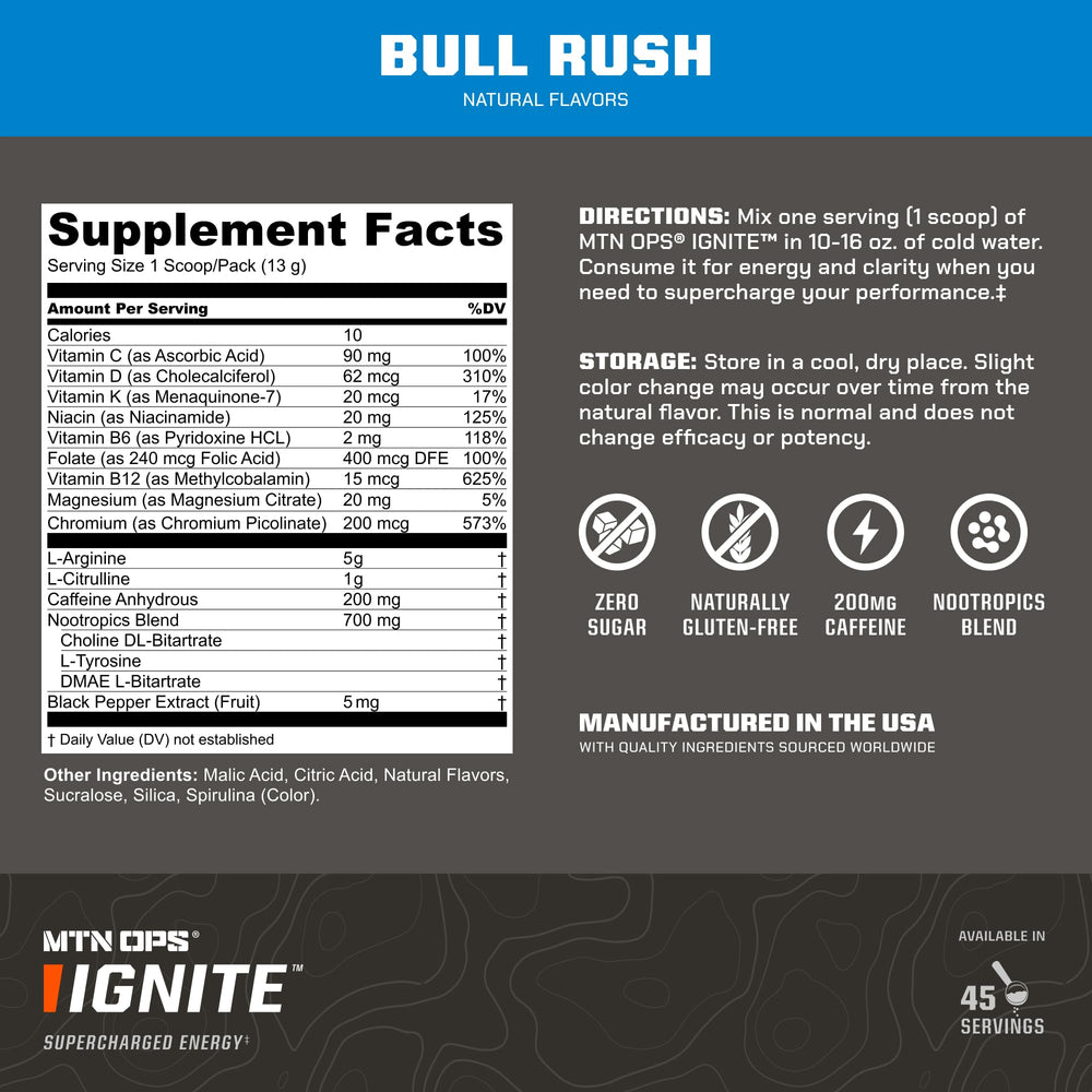 Glass of MTN OPS Ignite mixed drink ready for training and focus