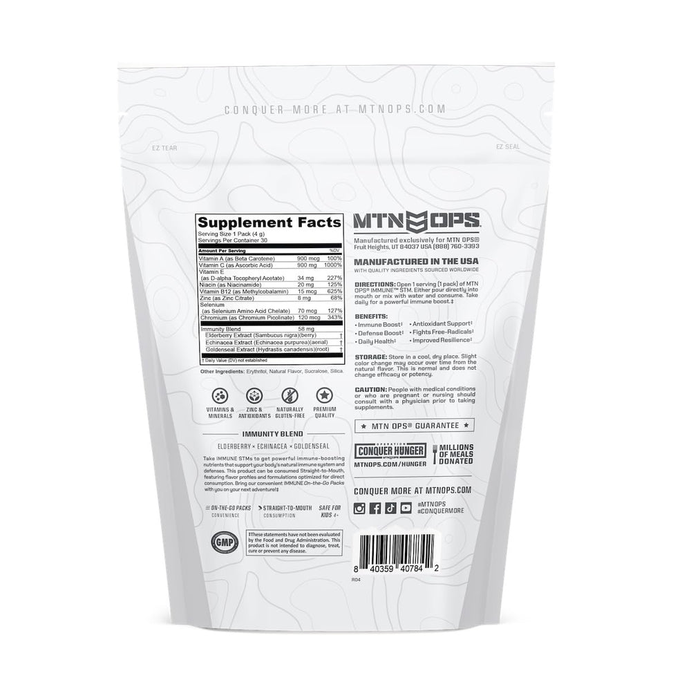 MTN OPS Immune STM sachet closeup with citrus aroma.