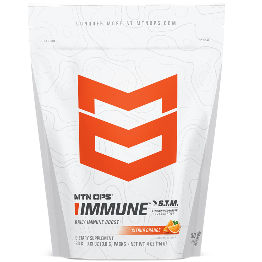 MTN OPS Immune STM sachet pour shows convenient, travel-ready immune support.