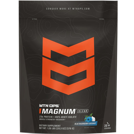 MTN OPS Magnum Clear Whey bottle ready for a post-workout shake.