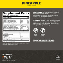 MTN OPS Yeti pre-workout label design close-up showcases clean ingredients and branding.