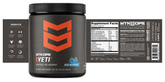 MTN OPS Yeti pre-workout display emphasizing clean, paleo-friendly formula