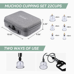 MUCHOO cupping set with multiple cup sizes laid out for targeted pressure options