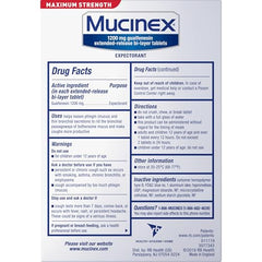 Close-up of Mucinex label highlighting 1200 mg guaifenesin for mucus relief