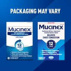 Mucinex box graphic highlights the 12-hour relief promise.