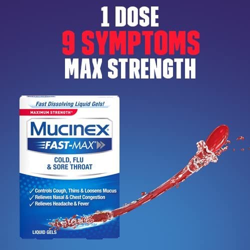 The Mucinex Fast-Max use-in-pack instruction panel informs safe dosing.