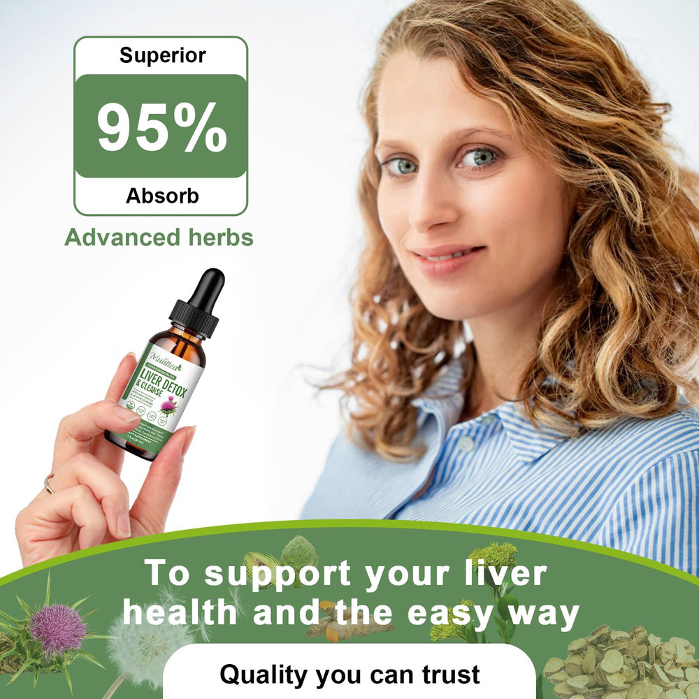 Mulittea Liver Health Drops packaging highlights artichoke and milk thistle notes.