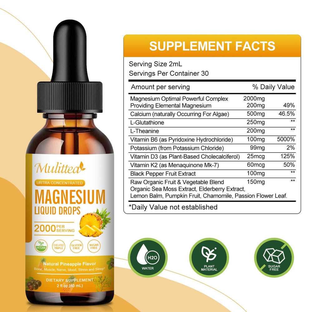 Mulittea Magnesium Glycinate Liquid dropper-dosing enables precise daily servings.