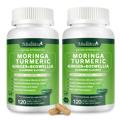 Mulittea Moringa Capsules bottle front highlighting immune support.