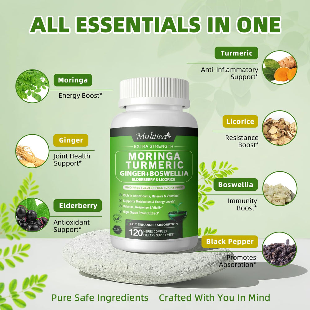 Mulittea Moringa Capsules close-up of capsules for daily intake.