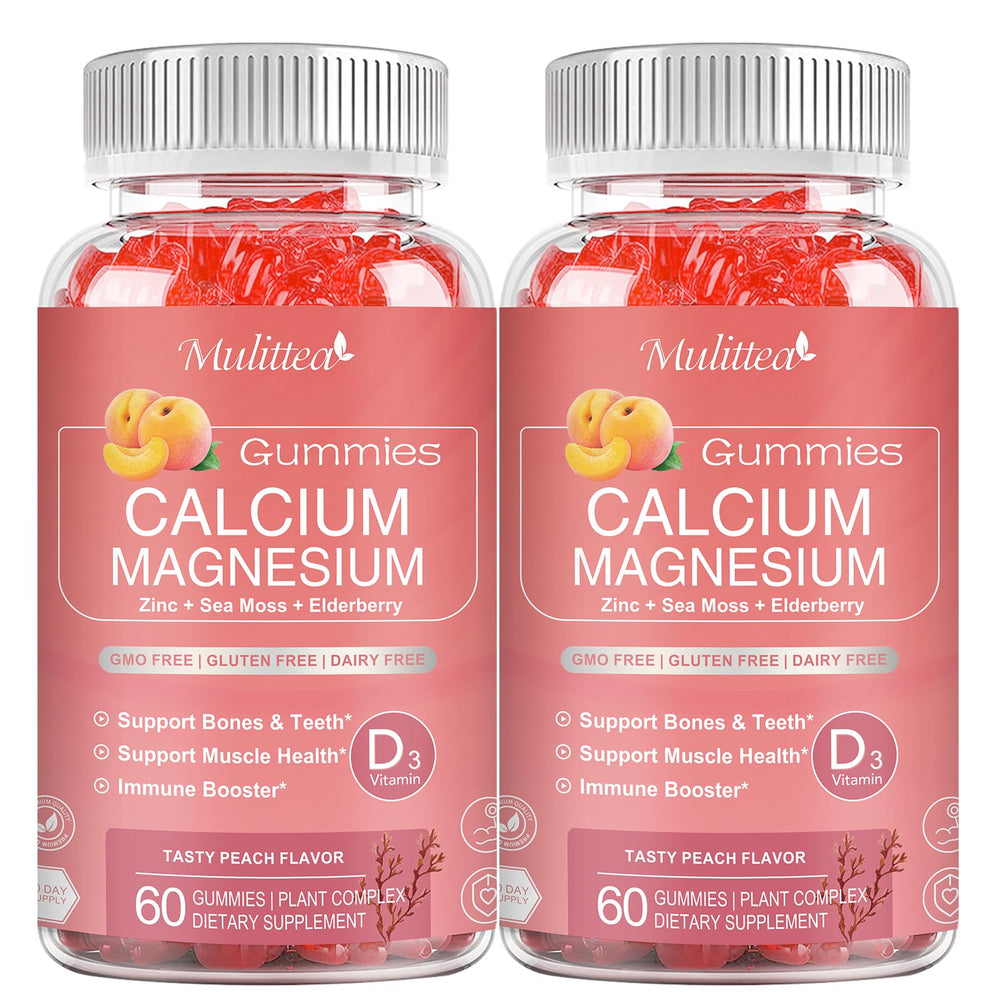 Mulittea Plan Calcium Gummies pack shot highlighting a sugar-free bone support formula.