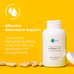 MulliganCaps packaging hero emphasizing hydration vibe