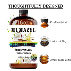 MUMAZYL amber glass bottle with flow-control stopper protects oil and enables easy pouring.