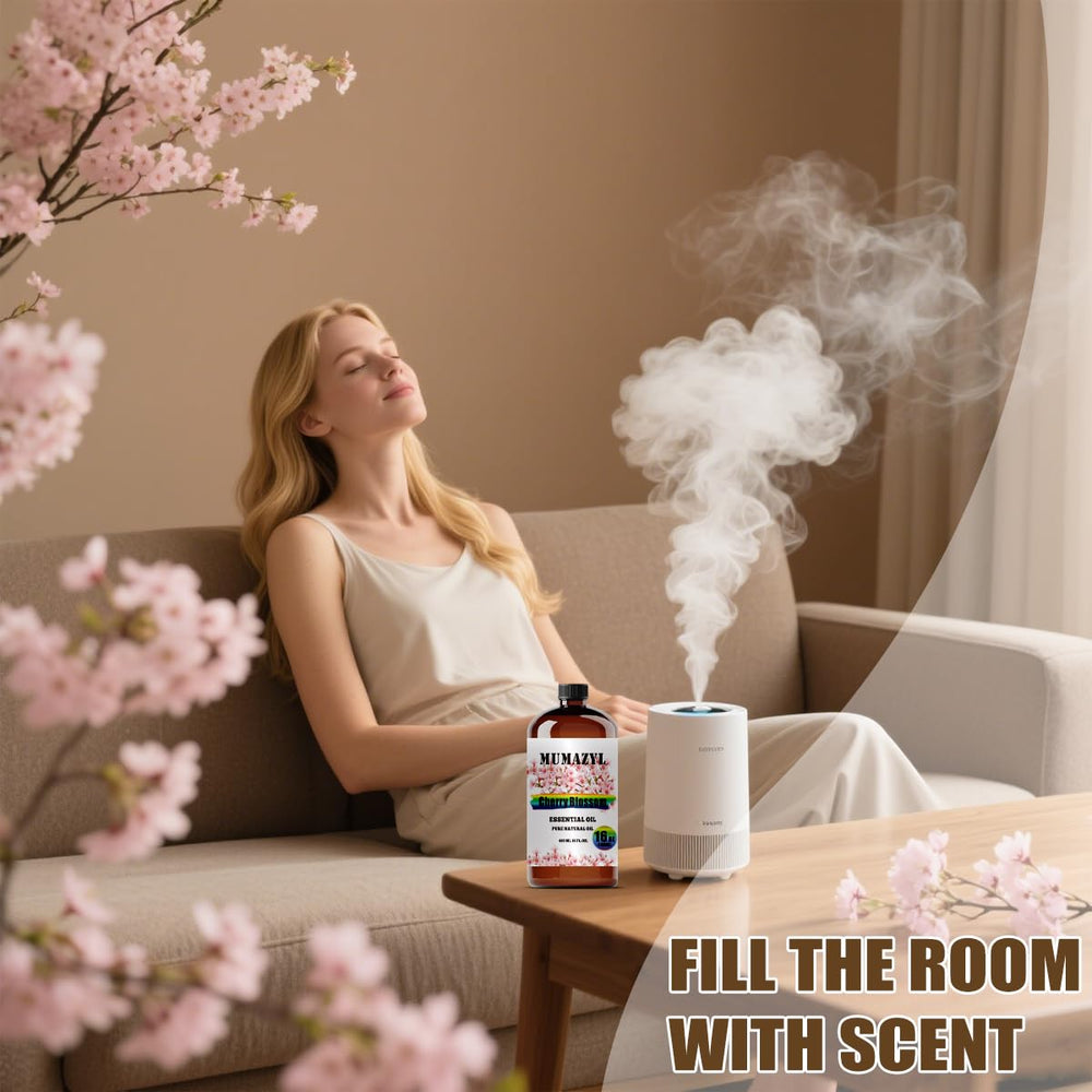Diffuser setup with MUMAZYL Cherry Blossom Oil for calming ambiance