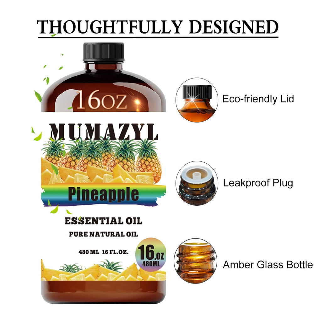 Amber glass bottle with flow-control stopper for MUMAZYL pineapple oil