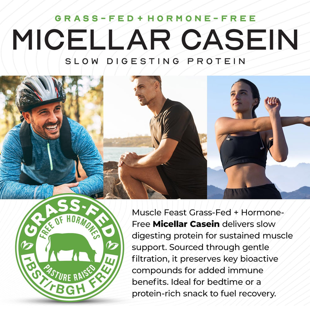 Muscle Feast casein bottle label-front showcases natural ingredients and purity