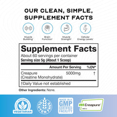 Close up label on Creapure creatine powder jar for purity and quality