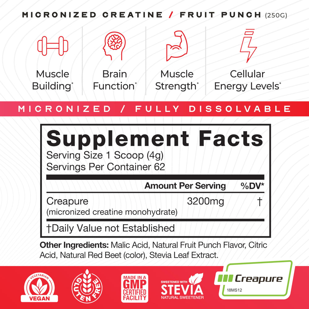 Scoop of Creapure powder indicating convenient dosing