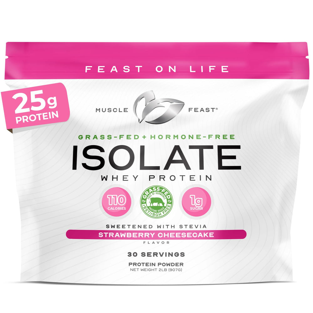 Muscle Feast grass-fed whey isolate bag on counter supports daily protein goals