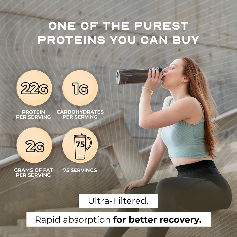 Muscle Feast grass-fed vanilla whey bottle showcases hormone-free, clean protein on the go
