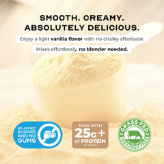 Muscle Feast pasture-raised whey protein scoop conveys premium, natural ingredients