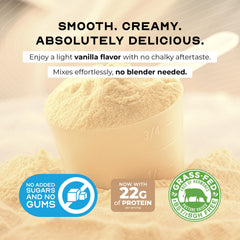 Muscle Feast vanilla whey label focuses on purity and hormone-free ingredients