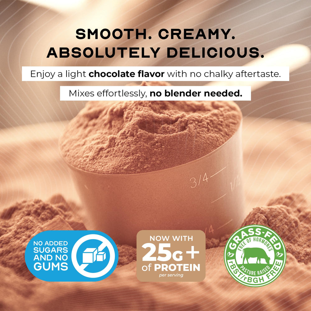 Muscle Feast whey isolate tub beside a glass of shake