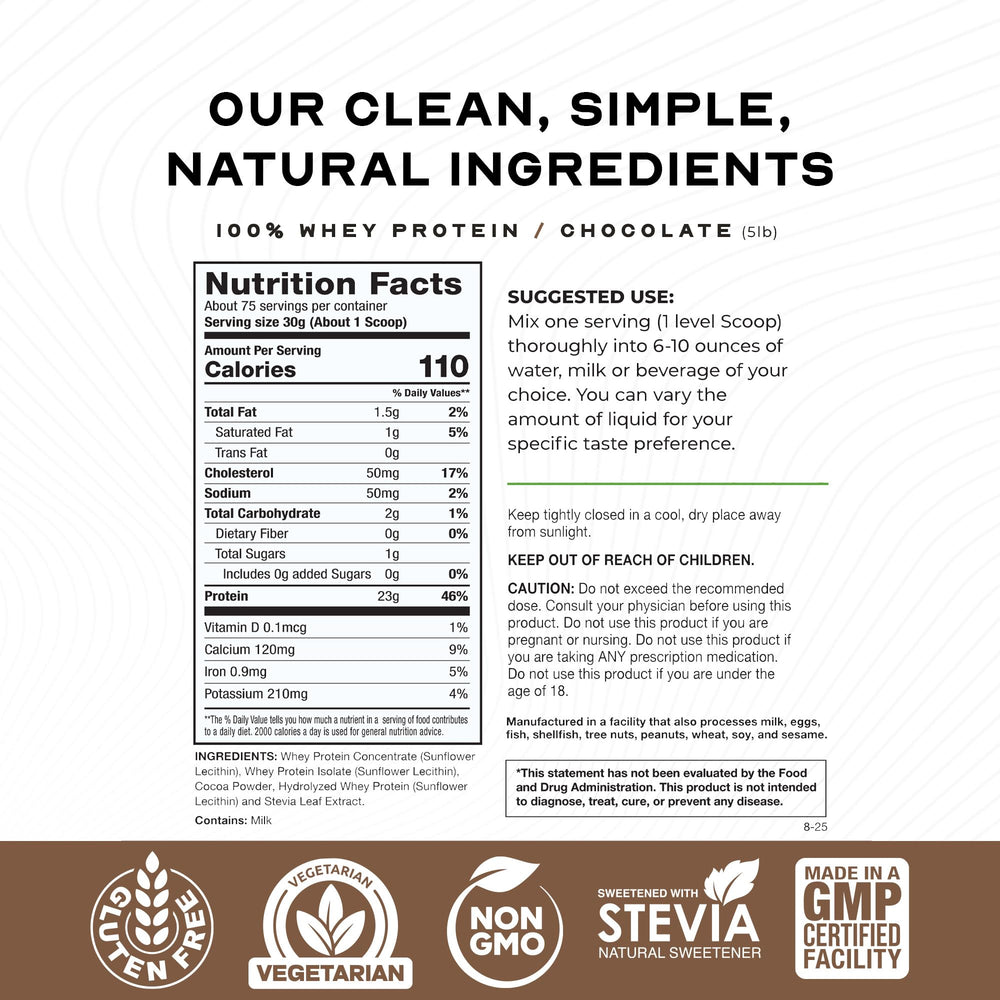 Muscle Feast whey scoop shows pure ingredients and natural sweetness.