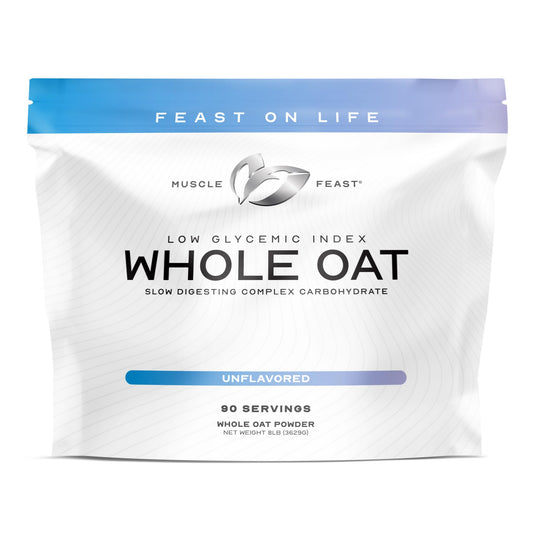 Muscle Feast Whole Oat Powder unflavored in 8 lb tub, versatile for meals.