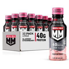 Muscle Milk Pro Series Slammin' Strawberry twelve-pack box for convenient post-workout fueling.