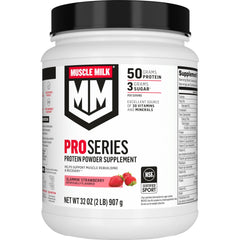 Muscle Milk Pro Series Slammin' Strawberry tub showing 11 servings on the label for post-workout fueling