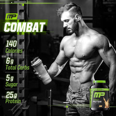 MusclePharm Combat Horchata tub angle showcases varied protein sources