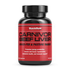 MuscleMeds Carnivor Beef Liver Capsules bottle front view showing grass-fed formula