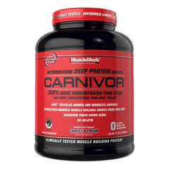 MuscleMeds Carnivor cookies and cream powder jar supports lean muscle with beef protein isolate