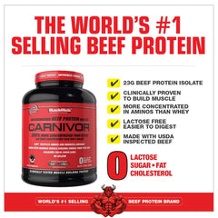 Scoop of Carnivor powder showing 23 g protein per serving.